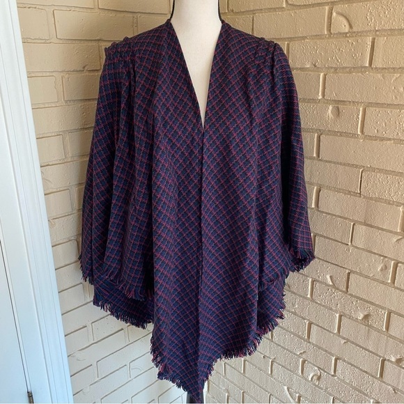 John Branigan Weavers Irish Wool Cape Poncho Made in Ireland Blue Red - Picture 1 of 9